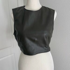 Zara Olive Green Faux Leather Sleeveless Crop Top Size Small